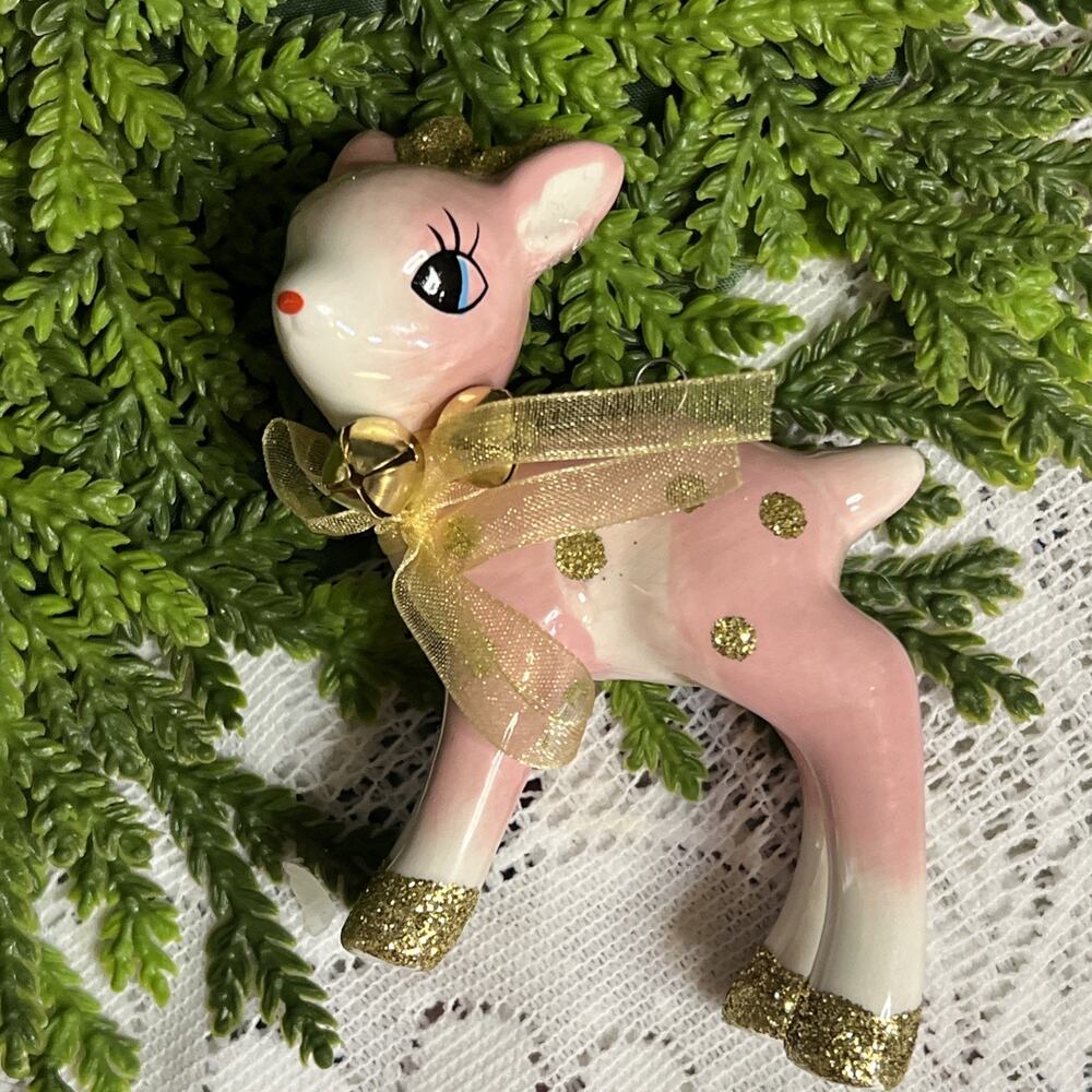 Target Wondershop Retro Pink Gold Reindeer Deer Fawn Christmas Ornament Ceramic
